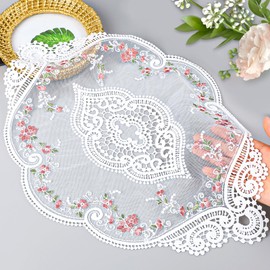 Pack of 2 Retro Embroidery Lace Placemats 45 x 31 cm Lace Table Mat Lace Doilies French Flower Embroidered Table Mat Vintage Crochet Doilies Vase Mat Cup Mat for Cups Bowls