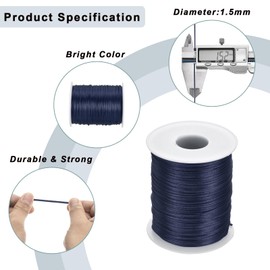 Rebower Nylon Satin Cord 1.5mm, 100m Nylon String for Bracelet Braided Thread [for Jewelry Making Necklace Chinese Knot Craft] - Navy Blue