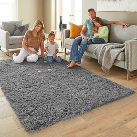 Ophanie Living Room Rugs 5x8 Grey, Fluffy Shag Fuzzy Plush Soft Throw Area Rug