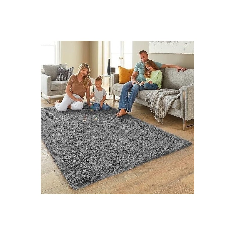 Ophanie Living Room Rugs 5x8 Grey, Fluffy Shag Fuzzy Plush