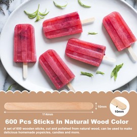 LYTIVAGEN Pack of 600 Wooden Sticks for Crafts Wooden Spatulas Ice Sticks Ice Sticks Wooden Popsicle Sticks for DIY Popsicle, Wood Crafts, 114 x 10 x 2 mm