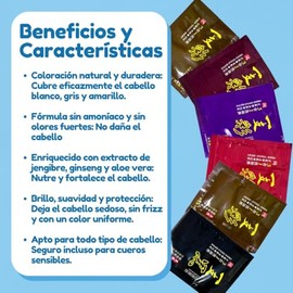 YAYAN HOUSE | 12 Sobres Shampoo Tinte Instantáneo 15min Cubre Canas Natural con Cepillo Aplicador - Sin Amoníaco, Fórmula Herbal con Jengibre, Cabello