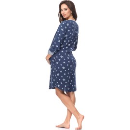 Italian Fashion Women's Night Gown, Birthing / Nursing Nightdress, Maternity Nightwear, Maternity Fashion with Button Placket, Nightshirt for Pregnant Women, Size L, Pink / Grey - dark blue/white, size: l