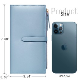 YOUBDM Slim Wallets for Women Credit Card Holder RFID Bifold Clutch Wallets Checkbook with Zipper Pocket, Blue