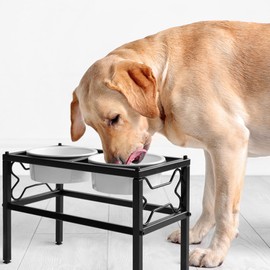 Navaris Double Elevated Dog Bowls - Large Raised Dog Bowls with Stand for Medium and Large Dogs - 25 oz Big Ceramic Dish Bowl Dishes with Metal Stand