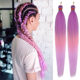 RUN SHUI Purple/Pink Pre stretched Braiding Hair 2 Packs Pre feathered Braid Hair Extensions 30 Inches Synthetic Hair Braids
