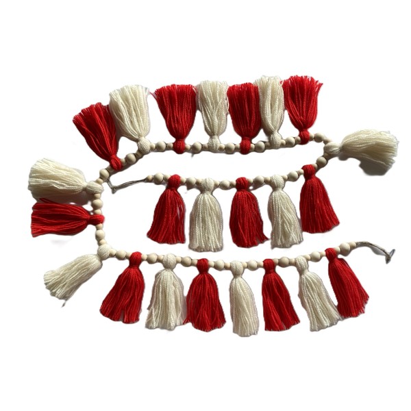 Red and Winter White 60" Tassel and Bead Garland -