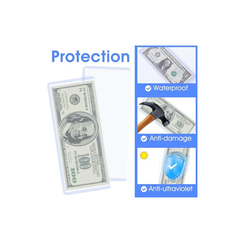 80 Pack Clear PVC Money Holders, 6.9x2.95 Inch Top-Load Currency