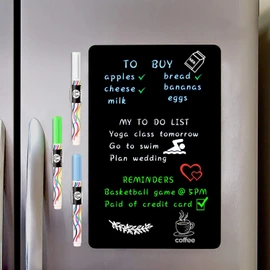 ANLIOTE Magnetic Black Dry Erase Board Sheet 12" x 8" for Fridge, Easy to Read with 3 Bright Colors Chalk Markers, Small Refrigerator Magnet Whiteboard for Family Planner Grocery List