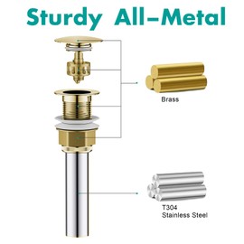 AULEEND Bathroom Sink Drain with Strainer Basket and Pop-Up Drain Stopper Set (Chrome, Without Overflow)