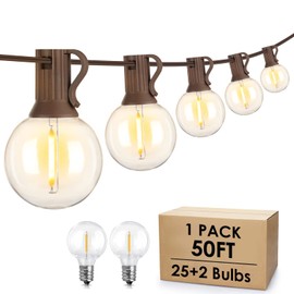 Mlambert 50Ft Outdoor String Lights G40 Globe Patio Lights with 25+2 Plastic Bulbs, Waterproof Hanging LED String Light for Gazebo Cafe-Brown Wire