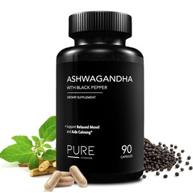 Organic Ashwagandha with Black Pepper - 90 Vegetarians Capsules | Ashwagandha Organic Energy Supplement | Pure Ashwagandha Capsules Tablets for Calming and Relaxed Mood - Made in USA