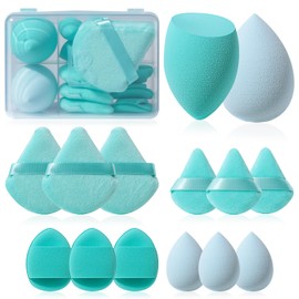 BS-MALL Makeup Sponge Set BS-MALLTriangle Puff 14 Pcs for Liquid, Cream, and Powder, Multi-colored and Mini Makeup Sponge (C-Green)