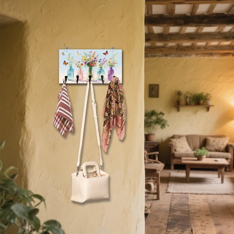 DELORIGIN Wildflowers Vases Key Holder Wall Mounted Display Wooden Key