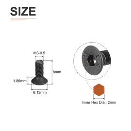 DTGN M3-0.5x8mm Flat Head Socket Cap Screws, 50 Pack Hex Socket Flat Head Screws Carbon Steel Black Oxide, Full Thread, Countersunk Bolts