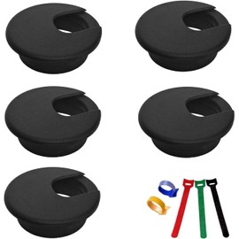 AUSYIWI Desk Grommet,Desk Cable Hole&50mm Hole Saw,5PCs Cable Outlet Round Table Grommet (Black)