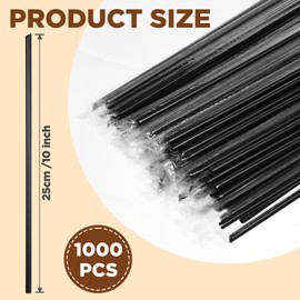1000 Disposable Black Plastic Drinking Straws, 10 inches Long, Individually Wrapped for Parties, Restaurants, Homes, Milkshakes, Coffee, Juice, Beverages, and Smoothies.