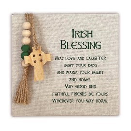 Abbey + CA Gift Irish Blessing Burlap Plaque, Irish Home Decor for Men and Women, Can Hang or Stand, 6 Inches Square