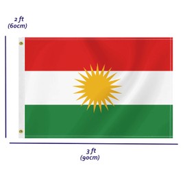 2×3 FT Kurdistan Flag,Medium 60×90 CM Kurdish Outdoor Banner,100D Decor,Doube Side Printing For Patio Garden With Brass Gromment