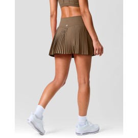 SANTINY Pleated Tennis Skirt for Women with Pockets Shorts Women's High Waisted Lightweight Athletic Golf Skorts Skirts, Brown, Medium
