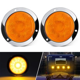 Partsam 2Pcs 4 Inch Round LED Trailer Lights Yellow/Amber Lotus Pattern with Strobe Function Warning Turn Signal Running Tail Light Lamps Chrome Bezel Waterproof Connector 12V IP65