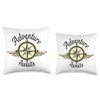 Adventure Awaits Compass Explore More Nature Hiking Camping Throw Pillow