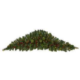 Nearly Natural 6ft. Artificial Christmas Swag with 50 LED Lights, Berries and Pine Cones