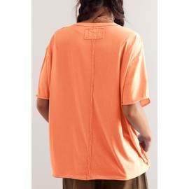 MAOECO Womens Oversized T Shirts Loose Fit V Neck Short Sleeve Tops Summer Casual Blouse Trendy 2025 Basic Tee Orange