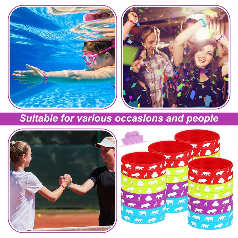 Tondiamo 48 Pcs Noah's Ark Rubber Bracelets Bulk Christian Rubber