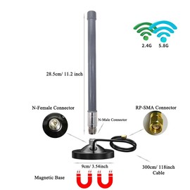 WiFi Antennas Omni Indoor Outdoor Dual Band 2.4GHz 5.8GHz Magnetic Base with RP-SMA 3meters Cable for WiFi Router/PCI-E/WiFi Network Card/USB WiFi Adapter