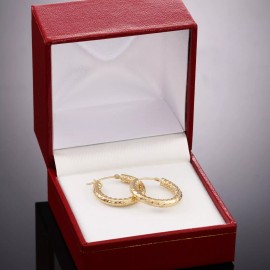 TILO JEWELRY 14K Real Solid Gold Alligator Diamond-Cut Round Chunky Creole Hoops Earrings - 20 mm