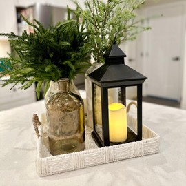JOIONE Christmas Lanterns Decorative Indoor, 14" Battery-Powered Waterproof Black LED Candle Lanterns with Timer for Patio & Outdoor, Vintage Hanging Lantern for Xmas Home Decorations, Transparent
