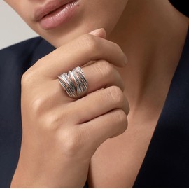 Mytys 2 Tone Intertwined Crossover Statement Ring Fashion Chunky Band Rings for Women Black Gold Silver Rose Gold Plated Wide Index Finger Rings Costume Jewelry (rose gold and silver size 6)