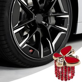 Bittwee Bling Car Tire Valve Stem Caps, 4PCS Aluminum Crystal Rhinestone Butterfly Vehicle Wheel Air Valve Cover, Corrosion Resistant Leak Proof Auto Exterior Accessories, Universal Fit (Red)