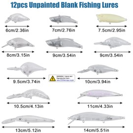 342pcs Unpainted Fishing Lures Making Kit DIY Blank Crankbaits Minnow Hard Bait Set with Treble Hooks, Split Rings, Fish Eyes, Stickers Lure Supplies to Make Your Own Lures