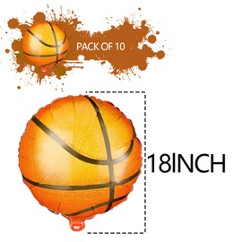 BlingABC Basketball Balloons Set,10Pcs Basketball Foil Balloons for Basketball Party Supplies, Basketball Sports Balloons for Themed Party, Sports Birthday Party, 18 Inch