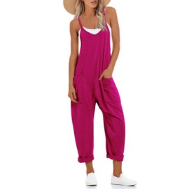 UNIANKIYA One Piece Jumpsuits for women V Neck Sleeveless Loose Fit overalls Spaghetti Strap Harem Long Pants with Pockets