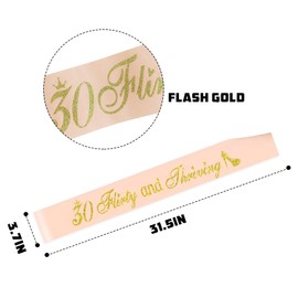 30 Flirty & Thriving Sash - 30th Birthday Gifts for Women - Cheers to 30 Party Decor - Thirty Years Old Birthday Funny Soft Satin Sash (Pink with Gold Foil Lettering)