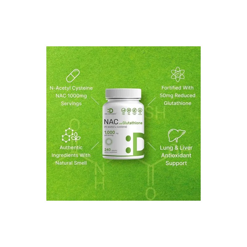Nac N-acetil Cisteína 1,000 Mg + Glutatión 50mg Hecho En
