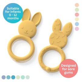 Babies & Cuties Bunny Teether - Soft Silicone - for Sore Teething - Dishwasher Safe - Easy Grip - 0-12 Months - (Peach)