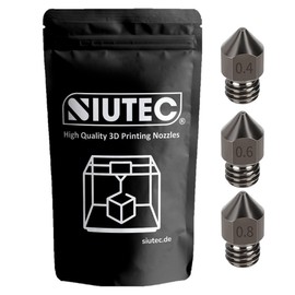 SIUTEC® Premium MK8 Hardened Steel/Hardened Steel, Nozzle/Nozzle Set 3 Nozzles: 0.4/0.6/0.8 mm, for Ender, CR6, CR10S, X5SA, A8-1.75 mm Filament