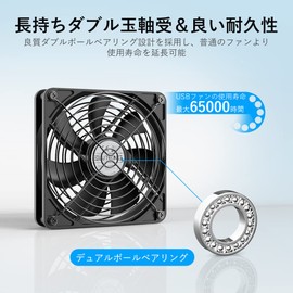 ELUTENG USB Fan, 4.7 inches (12 cm), Cooling Fan, Powerful Cooling Fan, Silent, Long Lasting Ball Bearing, PC Fan, 3 Level Adjustment, USB Fan Cooling Cooler, Thin, Long Life, 5V, 1,500 RPM, Desktop,