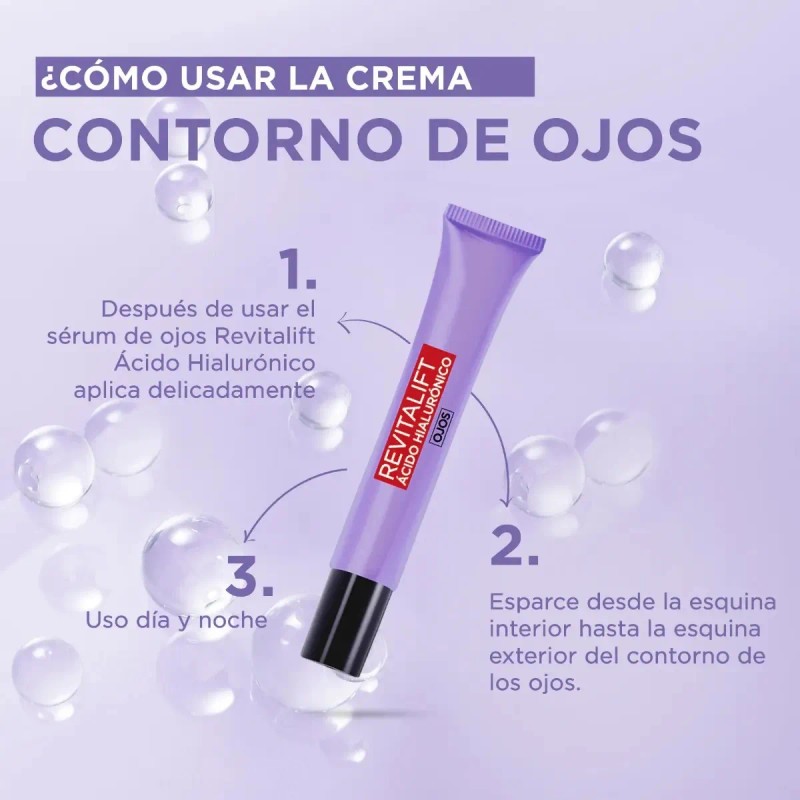 Oreal Paris Revitalift Ácido Hialurónico Contorno Ojos Hidrata Intensamente Rellena
