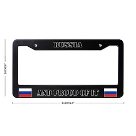 Standard 6"X12" Aluminum License Plate Frame,Russia and Proud of It Russia Flag Black License Plate Cover Decoration for Car,Truck Or SUV,Made in The USA