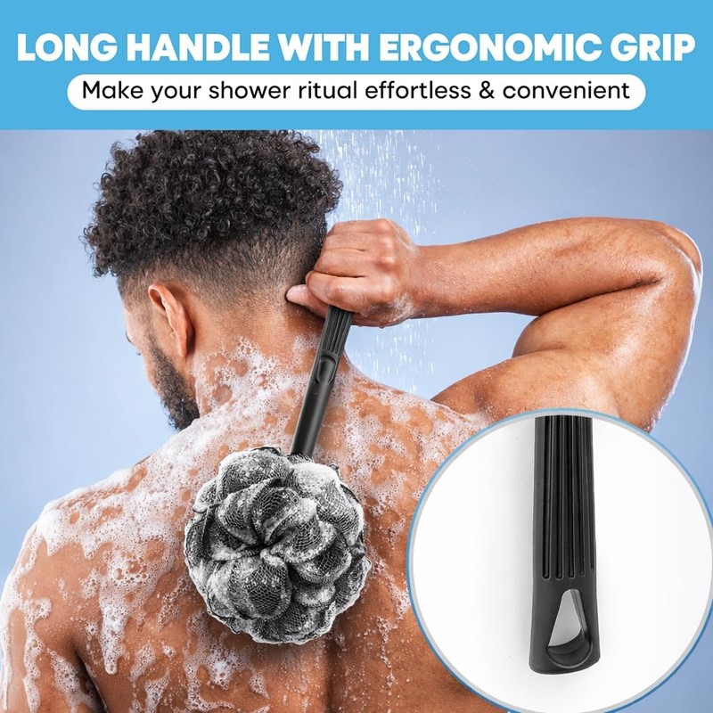 Cepillo de Baño Exfoliante con Mango Largo y Carbón de