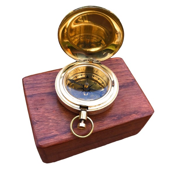 Brass Compass Handmade Push Button Direction Pocket Compass for Birthday