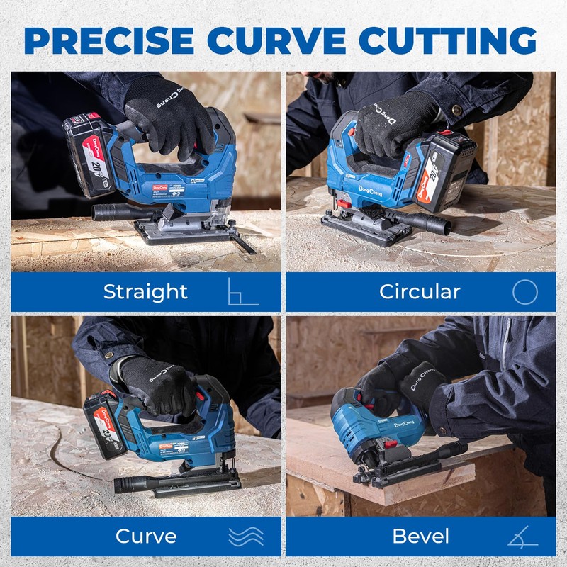 Dong Cheng 20V Brushless Jigsaw, 26mm Stroke, 800-3500 SPM, 0-45°
