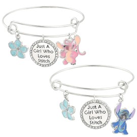 Yi-gog 2Pcs Stitch Bracelet Ohana Means Family Anime Cartoon Charm Bracelet Gift for Women Diy Friendship Gift Accessories