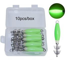 Luminous Squid Jigs Lures Cuttlefish Sleeve Saltwater Fishing Lure Bait Glow in Dark Shrimp Prawn Octopus Bait Head Hooks Stainless Steel Squid Hooks