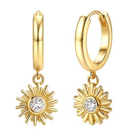 Dochais 14K Gold Plated S925 Sterling Silver Post Earrings Lightweight Drop Dangle Hoop Hypoallergenic Sleeping Earrings for Women Girls (Gold Sun)
